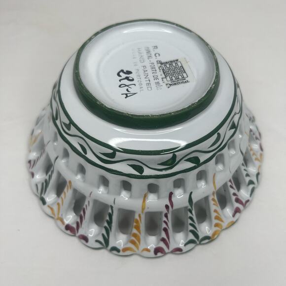 Vtg Horchow Collection Hand Painted Portugal Reticulated Bowl Pierced Faience - Picture 7 of 9